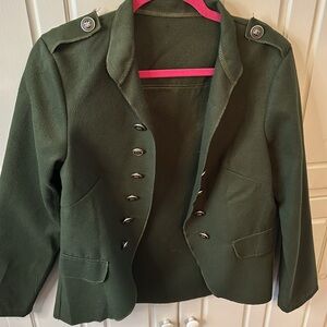 Hunter green wool military style jacket for women